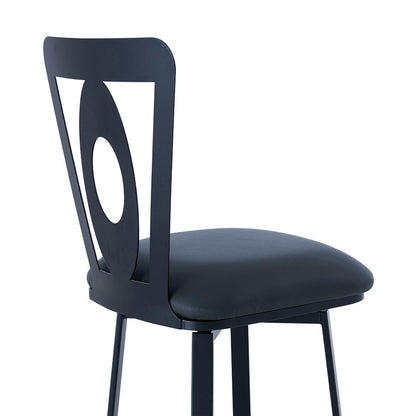 30" Gray and Black Faux Leather and Iron Bar Height Swivel Bar Chair HomeRoots