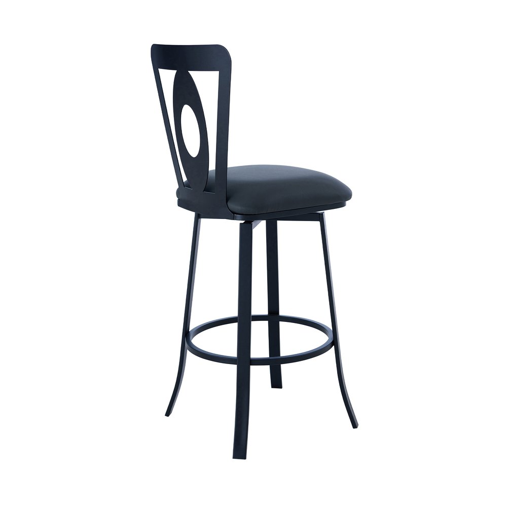 30" Gray and Black Faux Leather and Iron Bar Height Swivel Bar Chair HomeRoots