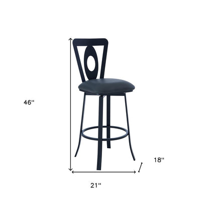 30" Gray And Black Faux Leather And Fabric And Iron Bar Height Swivel Bar Chair HomeRoots