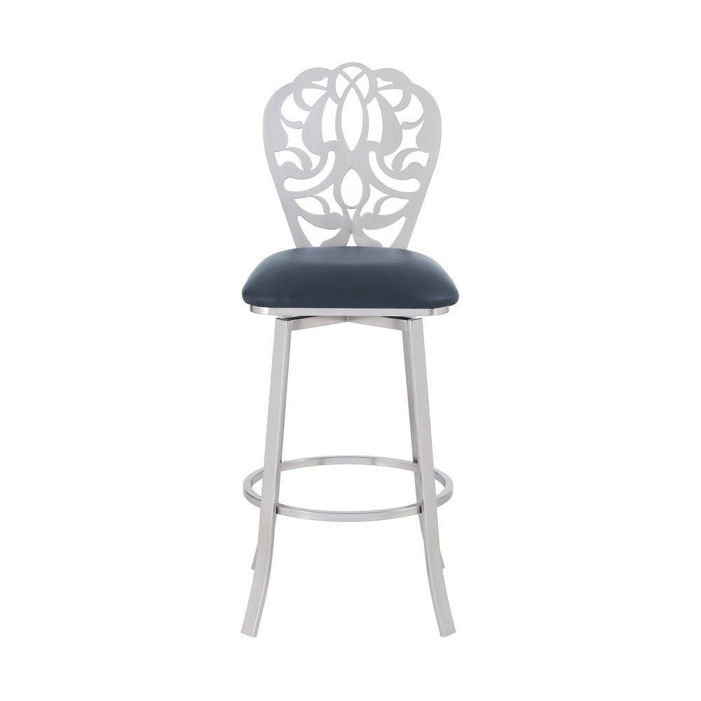 30" Gray And Silver Iron Swivel Bar Height Bar Chair HomeRoots