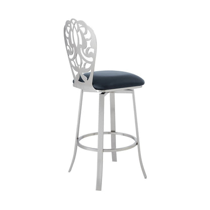 30" Gray And Silver Iron Swivel Bar Height Bar Chair HomeRoots