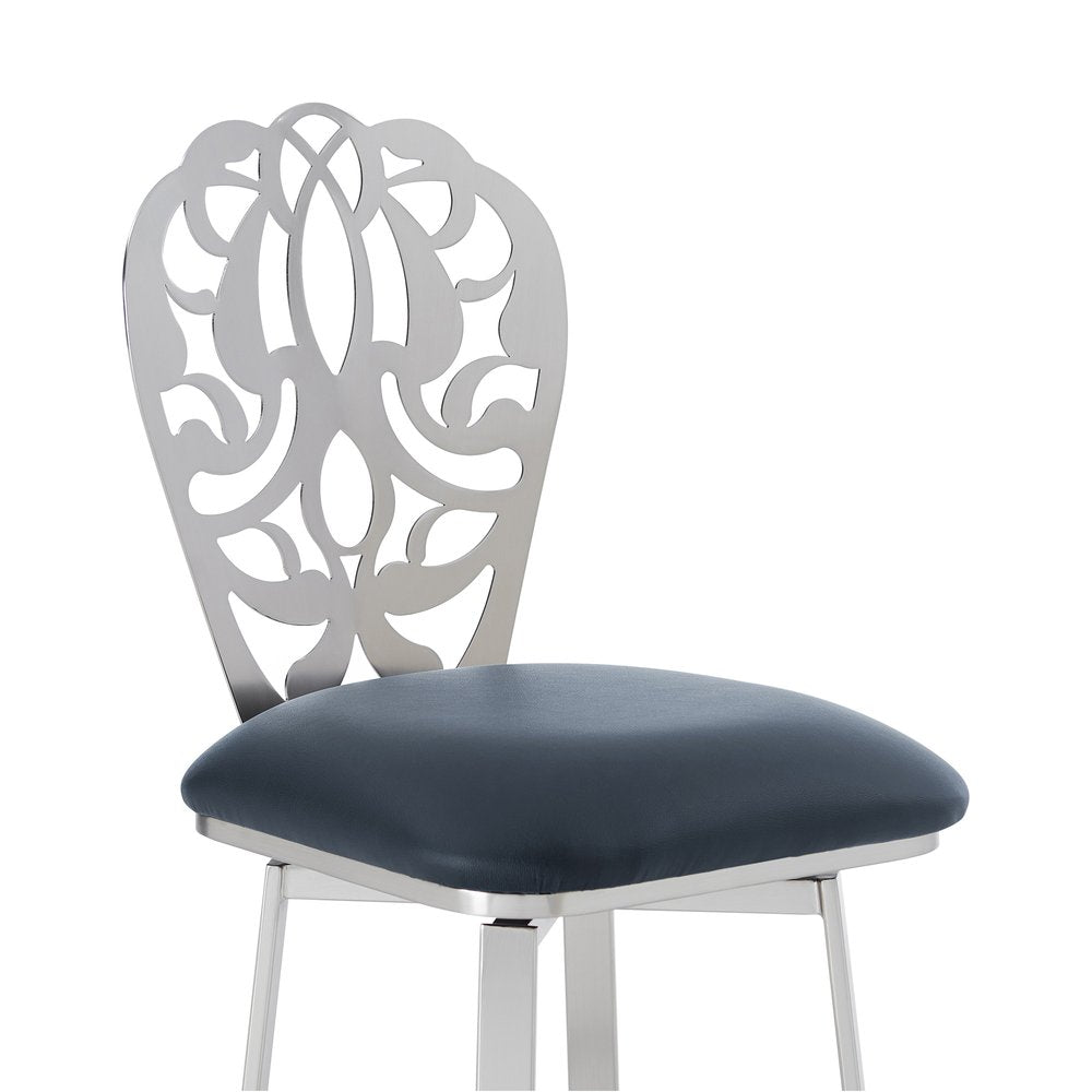 30" Gray And Silver Iron Swivel Bar Height Bar Chair HomeRoots