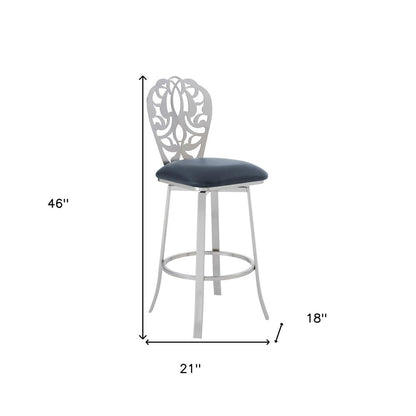 30" Gray And Silver Iron Swivel Bar Height Bar Chair HomeRoots