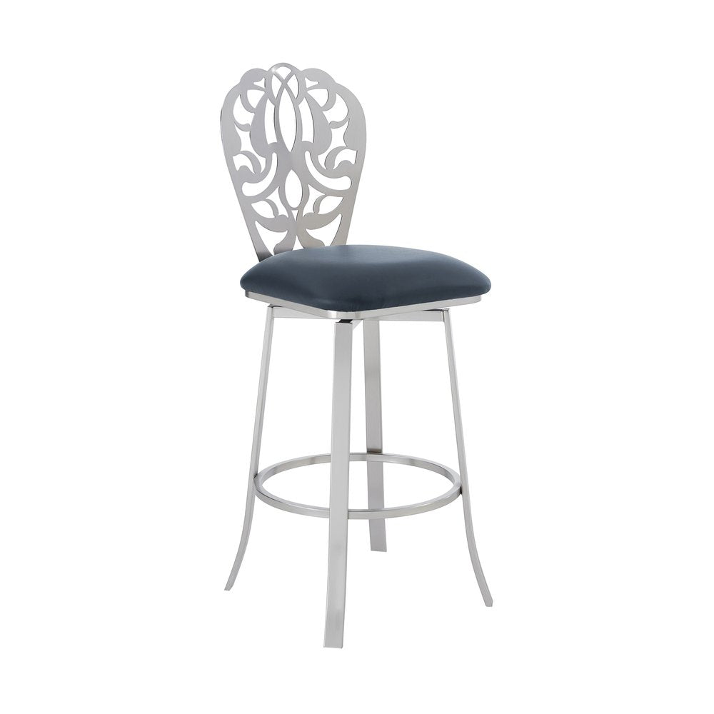 30" Gray And Silver Iron Swivel Bar Height Bar Chair HomeRoots