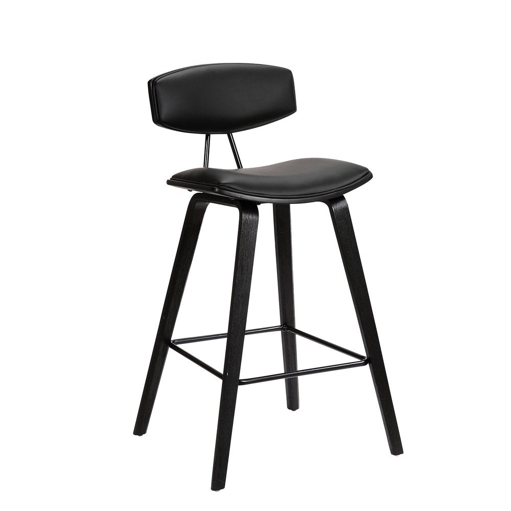 29" Black Faux Leather And Iron Low Back Bar Height Bar Chair HomeRoots