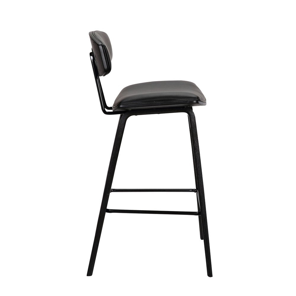 29" Black Faux Leather And Iron Low Back Bar Height Bar Chair HomeRoots