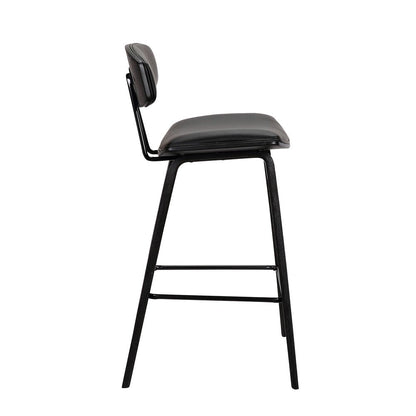 29" Black Faux Leather And Iron Low Back Bar Height Bar Chair HomeRoots