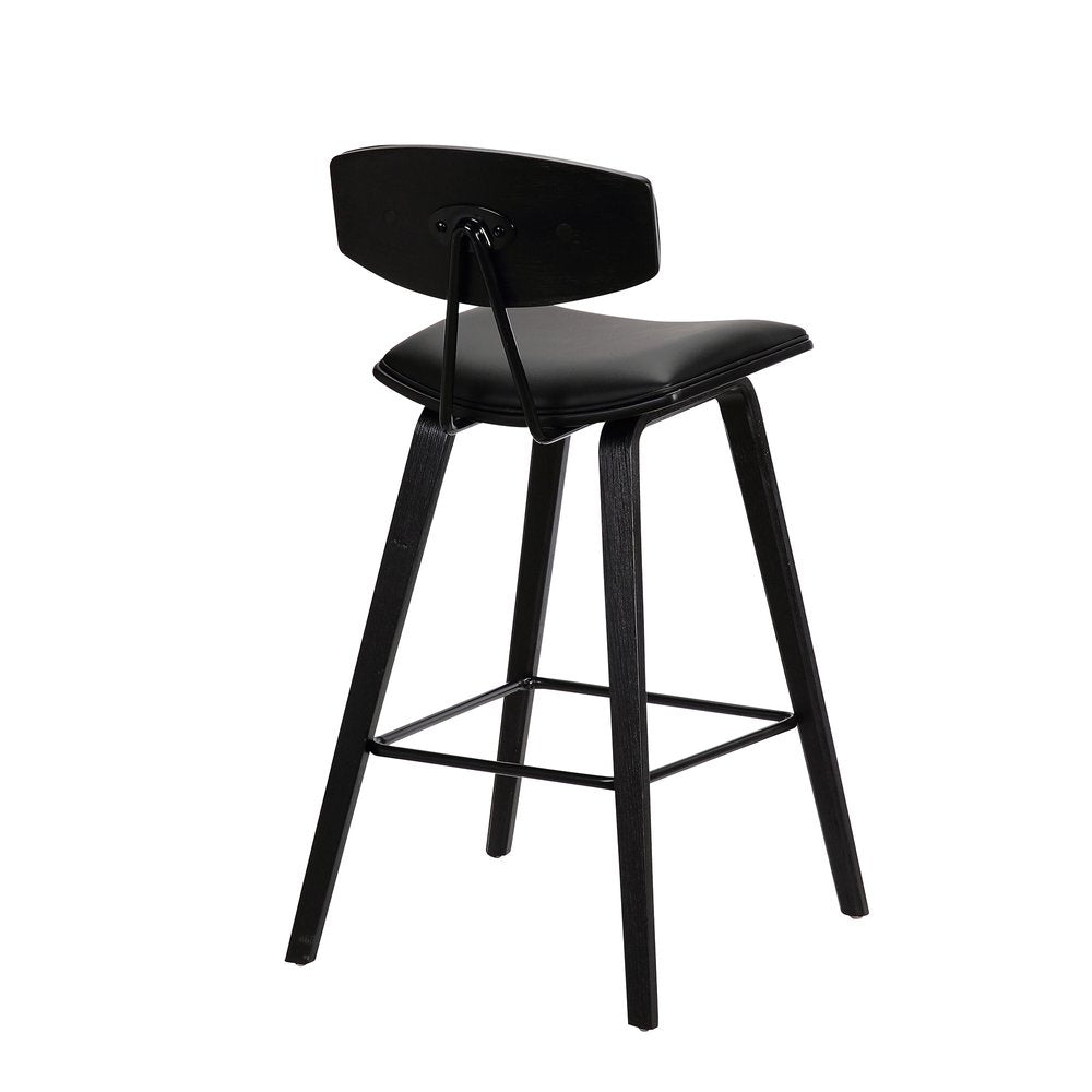 29" Black Faux Leather And Iron Low Back Bar Height Bar Chair HomeRoots