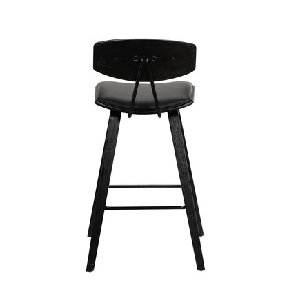 29" Black Faux Leather and Iron Low Back Bar Height Bar Chair