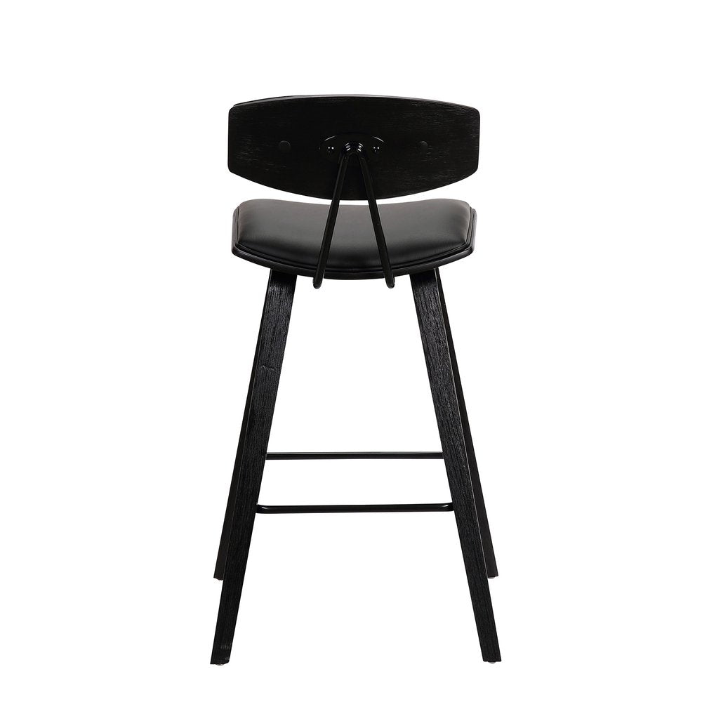 29" Black Faux Leather And Iron Low Back Bar Height Bar Chair HomeRoots