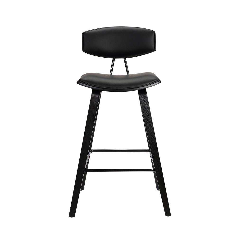 29" Black Faux Leather And Iron Low Back Bar Height Bar Chair HomeRoots