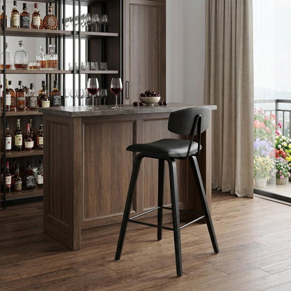29" Black Faux Leather And Iron Low Back Bar Height Bar Chair HomeRoots