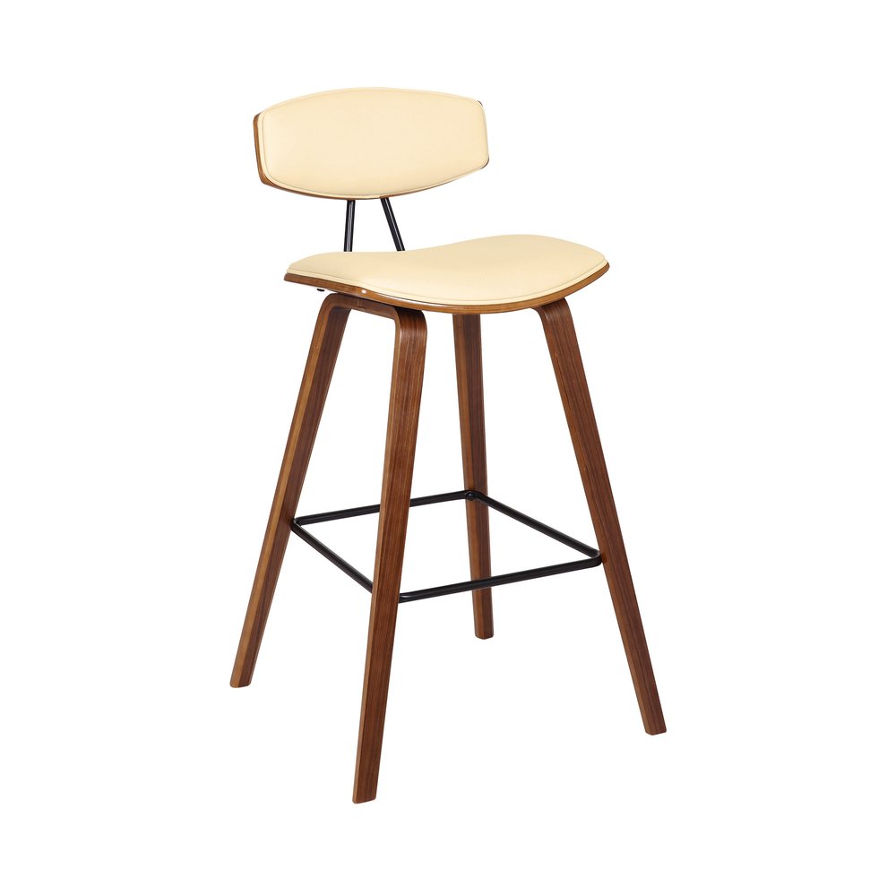 29" Cream And Brown Faux Leather And Iron Low Back Bar Height Bar Chair HomeRoots