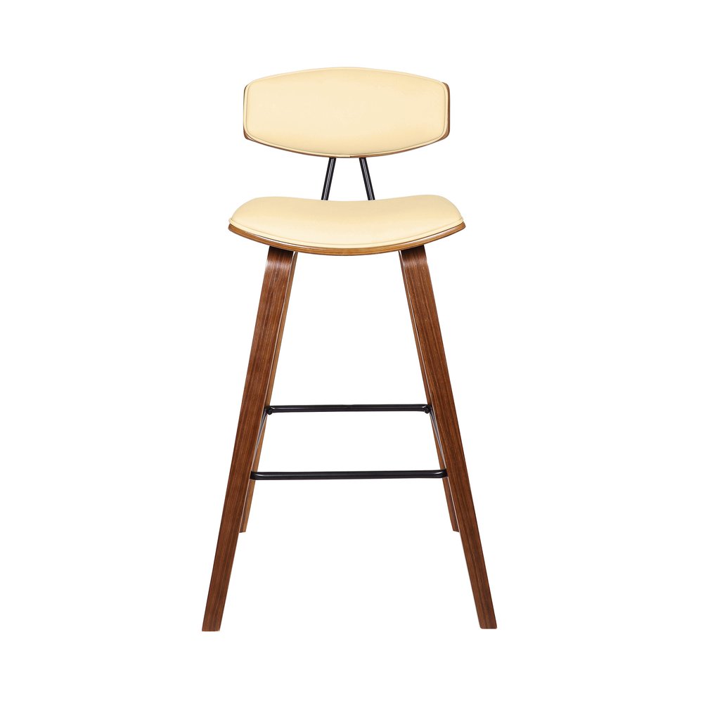 29" Cream And Brown Faux Leather And Iron Low Back Bar Height Bar Chair HomeRoots