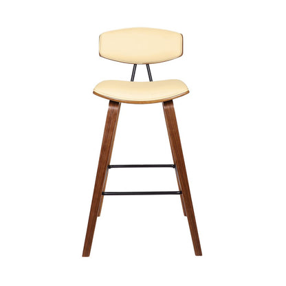 29" Cream And Brown Faux Leather And Iron Low Back Bar Height Bar Chair HomeRoots