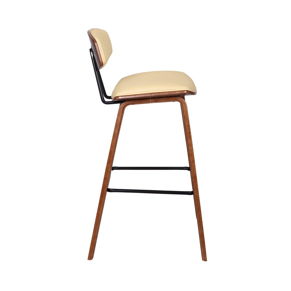 29" Cream And Brown Faux Leather And Iron Low Back Bar Height Bar Chair HomeRoots
