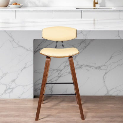 29" Cream and Brown Faux Leather and Iron Low Back Bar Height Bar Chair HomeRoots