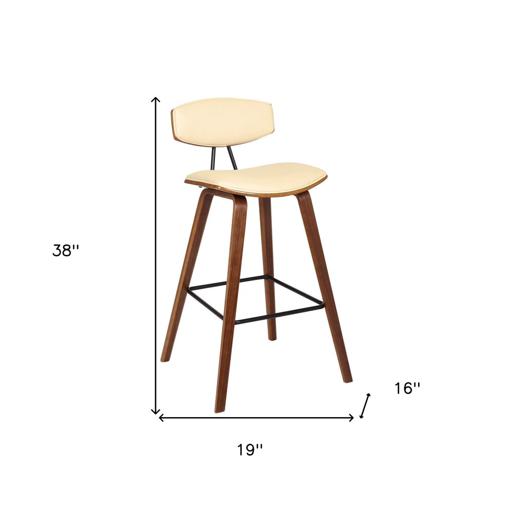 29" Cream And Brown Faux Leather And Iron Low Back Bar Height Bar Chair HomeRoots