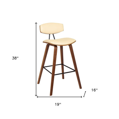 29" Cream And Brown Faux Leather And Iron Low Back Bar Height Bar Chair HomeRoots