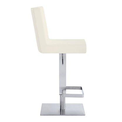 24" White And Silver Faux Leather And Iron Swivel Adjustable Height Bar Chair