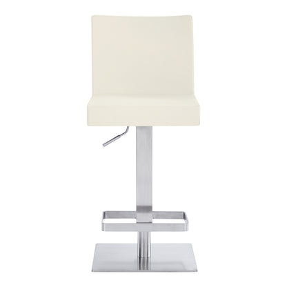 24" White And Silver Faux Leather And Iron Swivel Adjustable Height Bar Chair