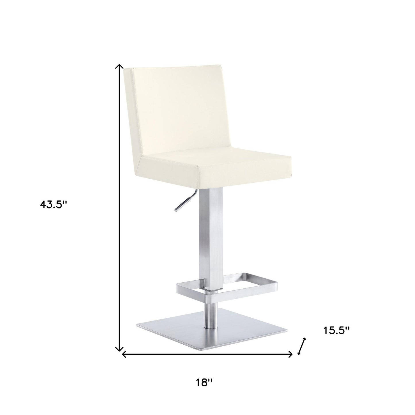 24" White And Silver Faux Leather And Iron Swivel Adjustable Height Bar Chair