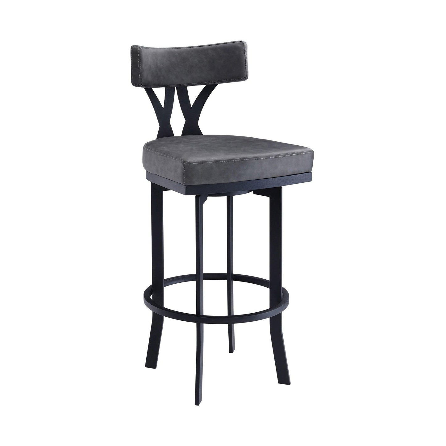 26" Gray And Black Faux Leather And Iron Low Back Counter Height Bar Chair - FurniFindUSA