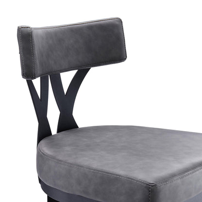 26" Gray And Black Faux Leather And Iron Low Back Counter Height Bar Chair - FurniFindUSA