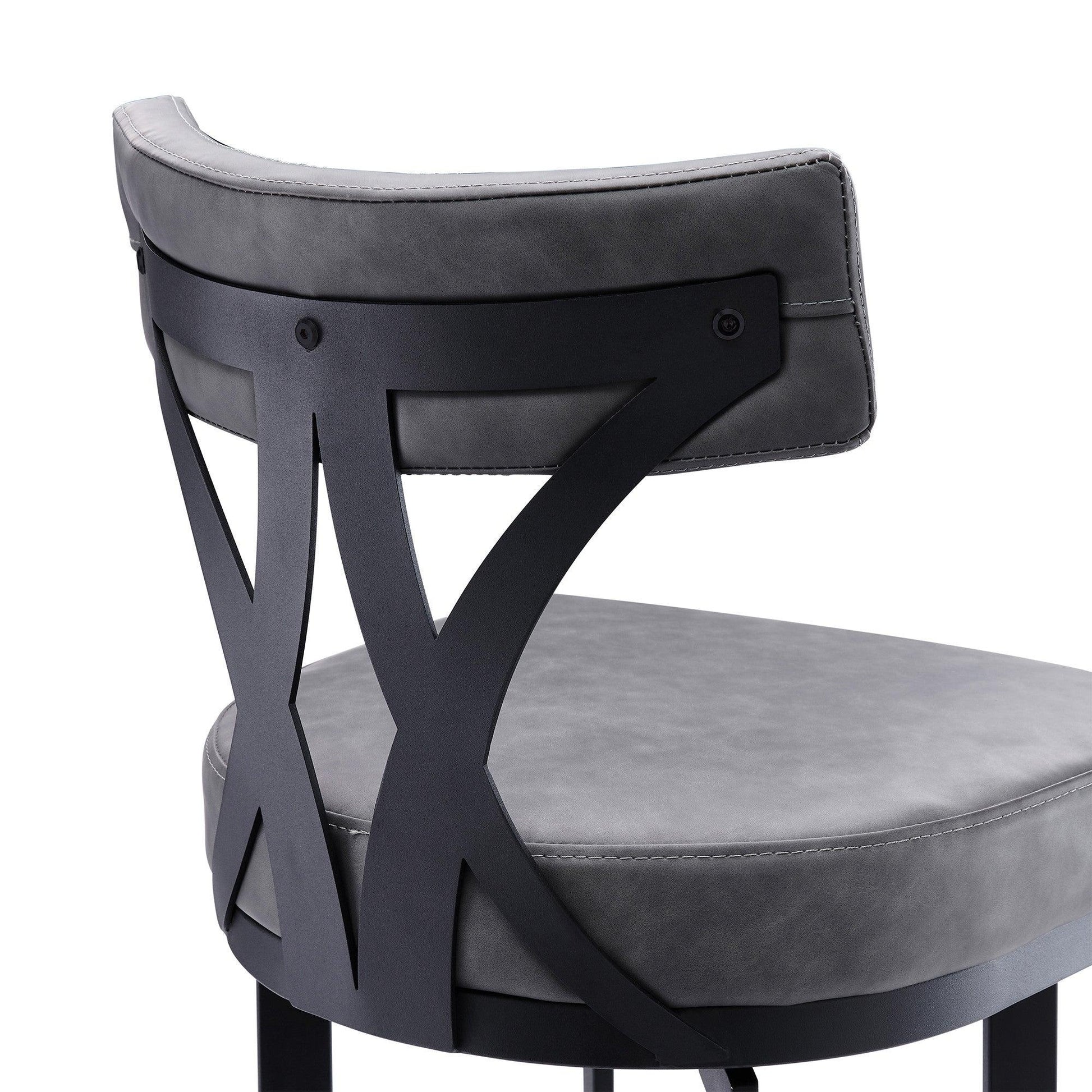 26" Gray And Black Faux Leather And Iron Low Back Counter Height Bar Chair - FurniFindUSA