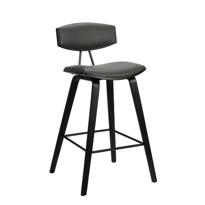 29" Gray And Black Faux Leather And Iron Low Back Bar Height Bar Chair HomeRoots