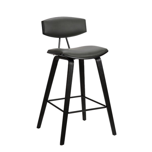 29" Gray And Black Faux Leather And Iron Low Back Bar Height Bar Chair HomeRoots