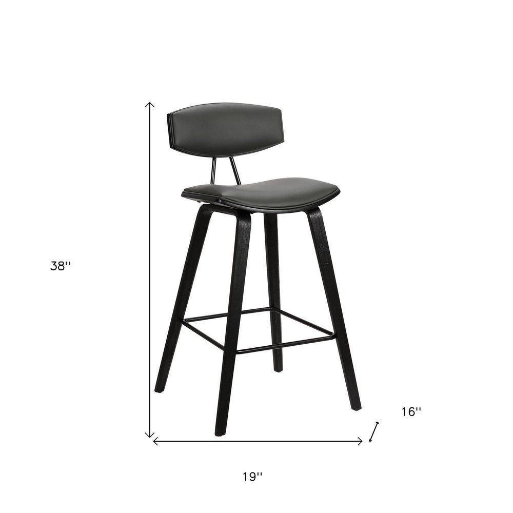 29" Gray And Black Faux Leather And Iron Low Back Bar Height Bar Chair HomeRoots