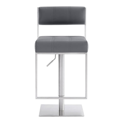 Gray And Silver Faux Leather And Faux Leather And Iron Low Back Adjustable Height Swivel Bar Chair HomeRoots