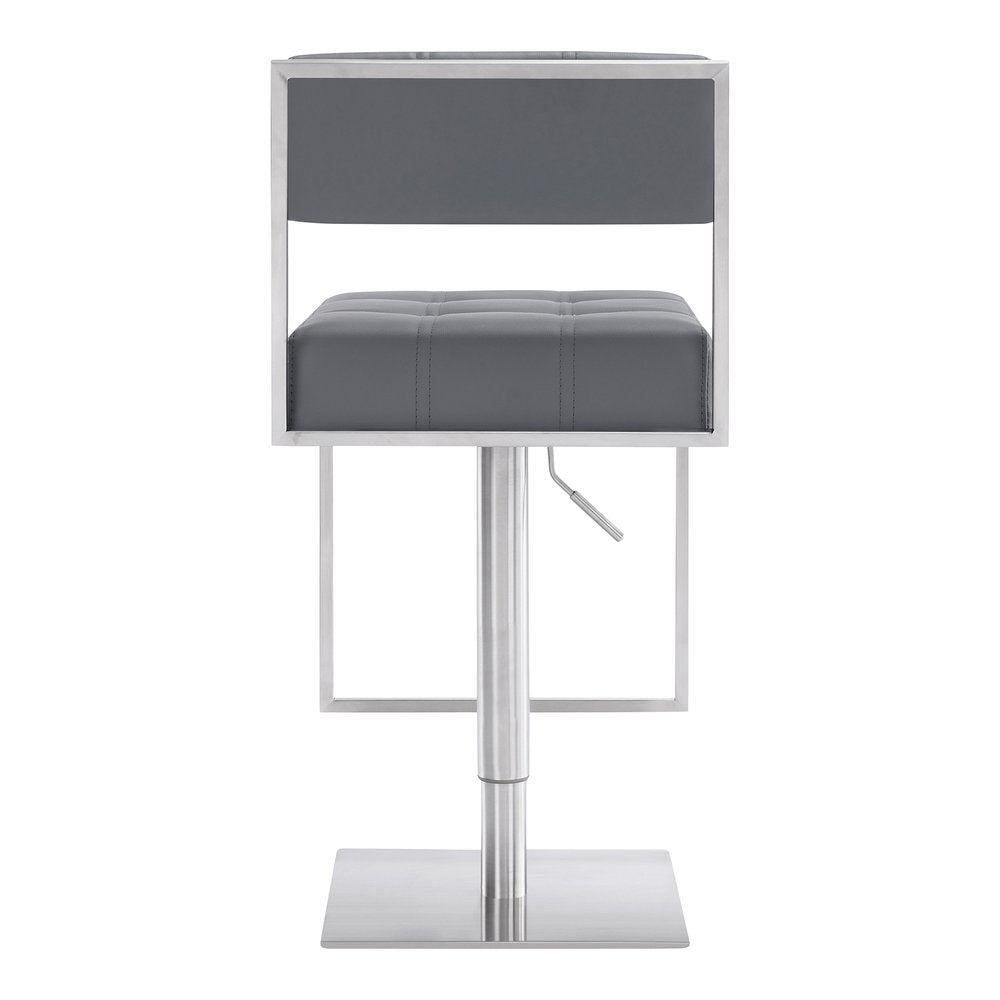 Gray And Silver Faux Leather And Faux Leather And Iron Low Back Adjustable Height Swivel Bar Chair HomeRoots
