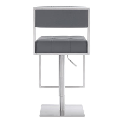 Gray And Silver Faux Leather And Faux Leather And Iron Low Back Adjustable Height Swivel Bar Chair HomeRoots