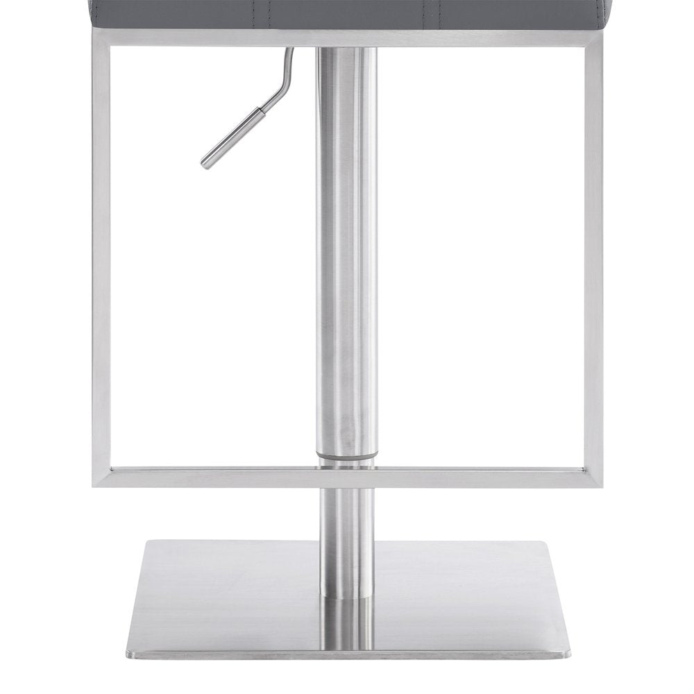 Gray And Silver Faux Leather And Faux Leather And Iron Low Back Adjustable Height Swivel Bar Chair HomeRoots