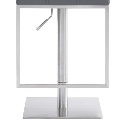 Gray And Silver Faux Leather And Faux Leather And Iron Low Back Adjustable Height Swivel Bar Chair HomeRoots