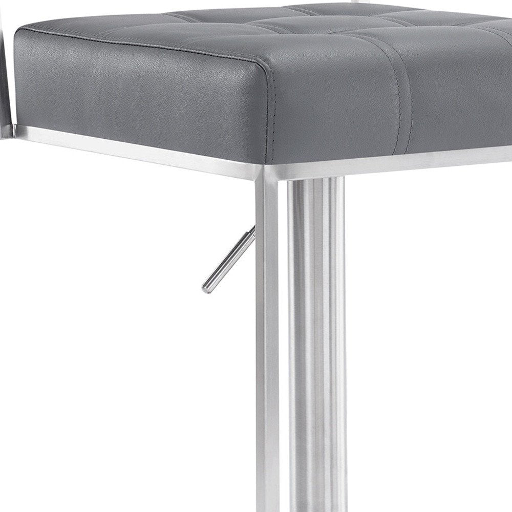 Gray And Silver Faux Leather And Faux Leather And Iron Low Back Adjustable Height Swivel Bar Chair HomeRoots