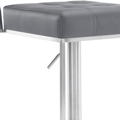 Gray And Silver Faux Leather And Faux Leather And Iron Low Back Adjustable Height Swivel Bar Chair HomeRoots