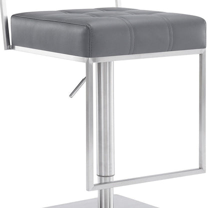 Gray And Silver Faux Leather And Faux Leather And Iron Low Back Adjustable Height Swivel Bar Chair HomeRoots