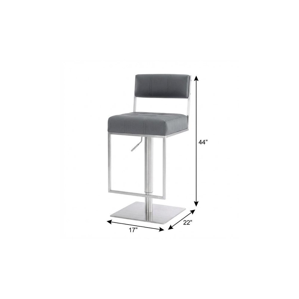 Gray And Silver Faux Leather And Faux Leather And Iron Low Back Adjustable Height Swivel Bar Chair HomeRoots