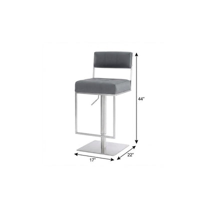 Gray And Silver Faux Leather And Faux Leather And Iron Low Back Adjustable Height Swivel Bar Chair HomeRoots