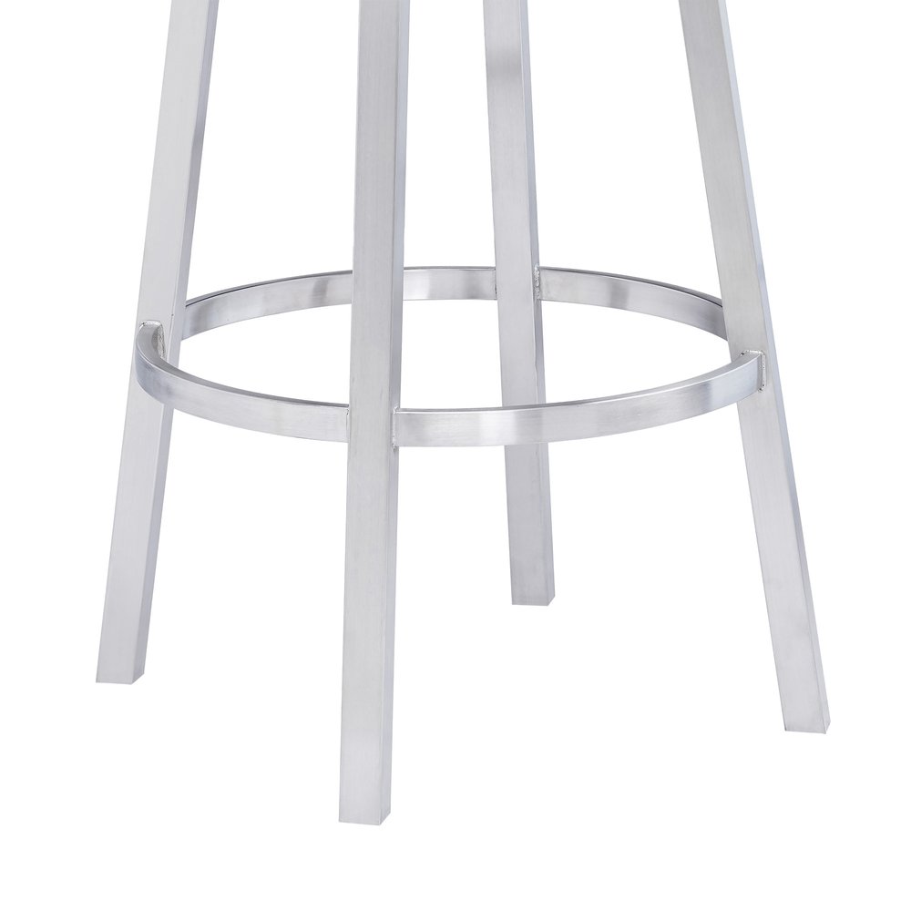 26" Gray And Silver Faux Leather And Faux Leather And Iron Low Back Counter Height Swivel Bar Chair HomeRoots