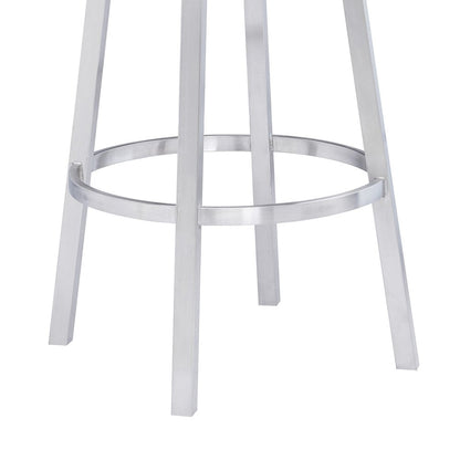 26" Gray And Silver Faux Leather And Faux Leather And Iron Low Back Counter Height Swivel Bar Chair HomeRoots
