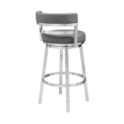 26" Gray And Silver Faux Leather And Faux Leather And Iron Low Back Counter Height Swivel Bar Chair HomeRoots