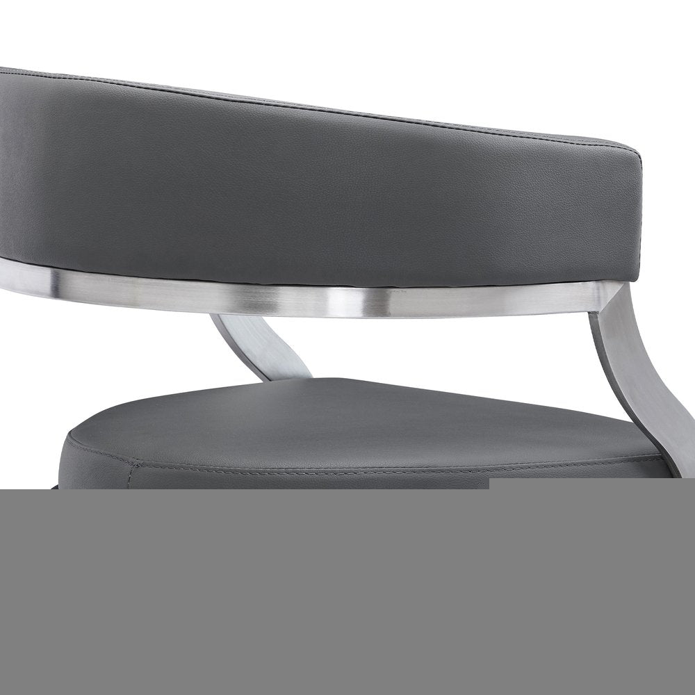 30" Gray and Silver Faux Leather and Iron Low Back Bar Height Swivel Bar Chair HomeRoots