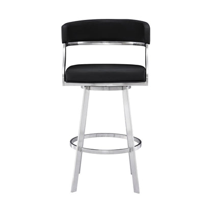 26" Black And Silver Faux Leather And Faux Leather And Iron Low Back Counter Height Swivel Bar Chair HomeRoots