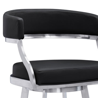 26" Black And Silver Faux Leather And Faux Leather And Iron Low Back Counter Height Swivel Bar Chair HomeRoots