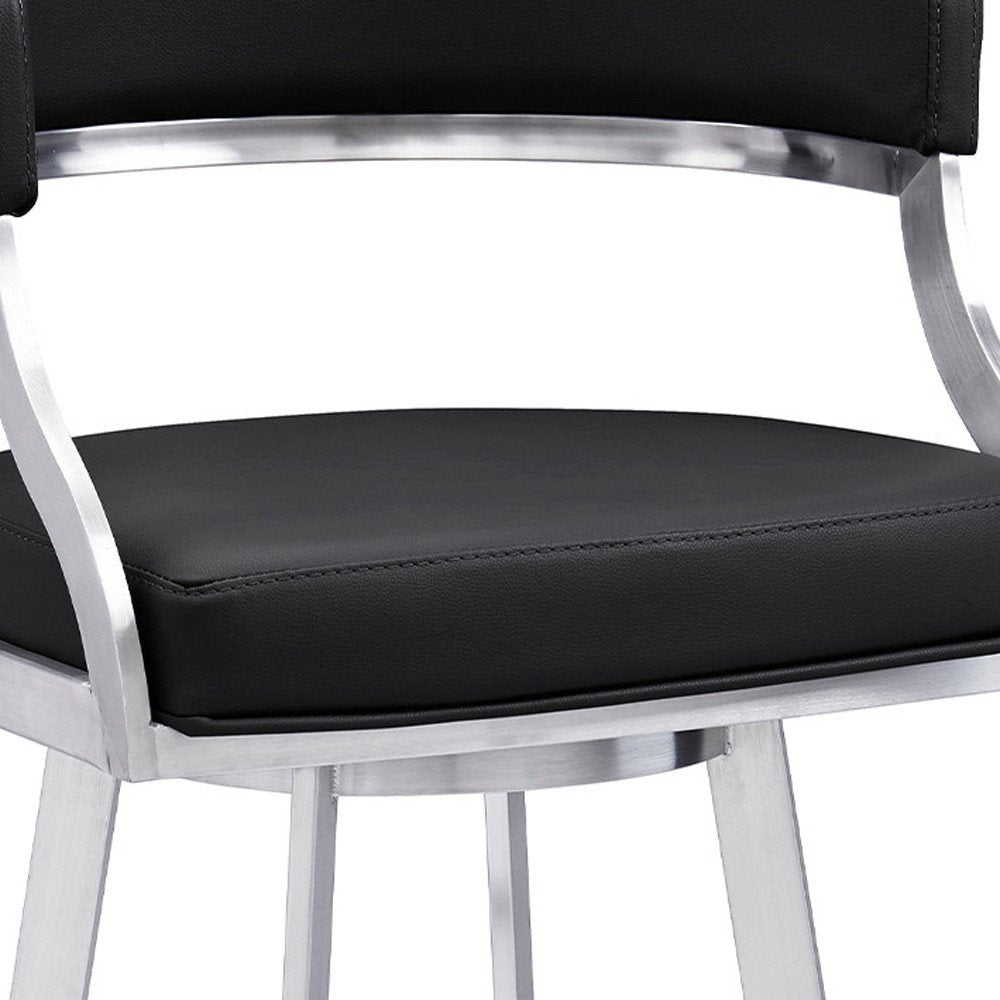 26" Black And Silver Faux Leather And Faux Leather And Iron Low Back Counter Height Swivel Bar Chair HomeRoots