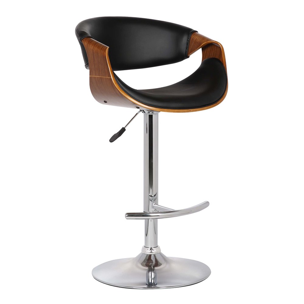 Black And Silver Fabric And Solid Wood Low Back Adjustable Height Swivel Bar Chair HomeRoots